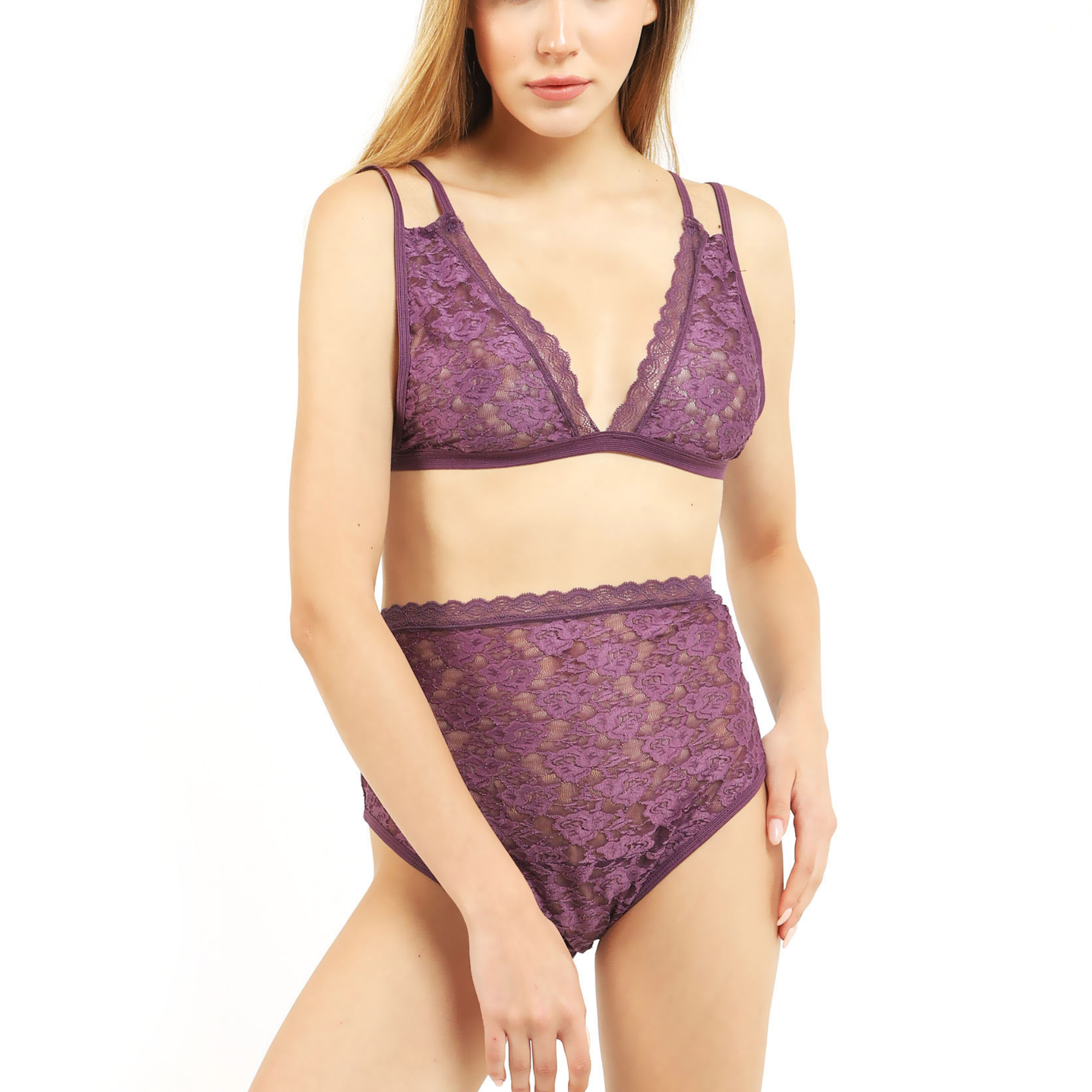 Women's Lace Lingerie Sexy Bralette Underwear 2 Piece Bra and Panty Set  Strappy Babydoll Sleepwear Purple